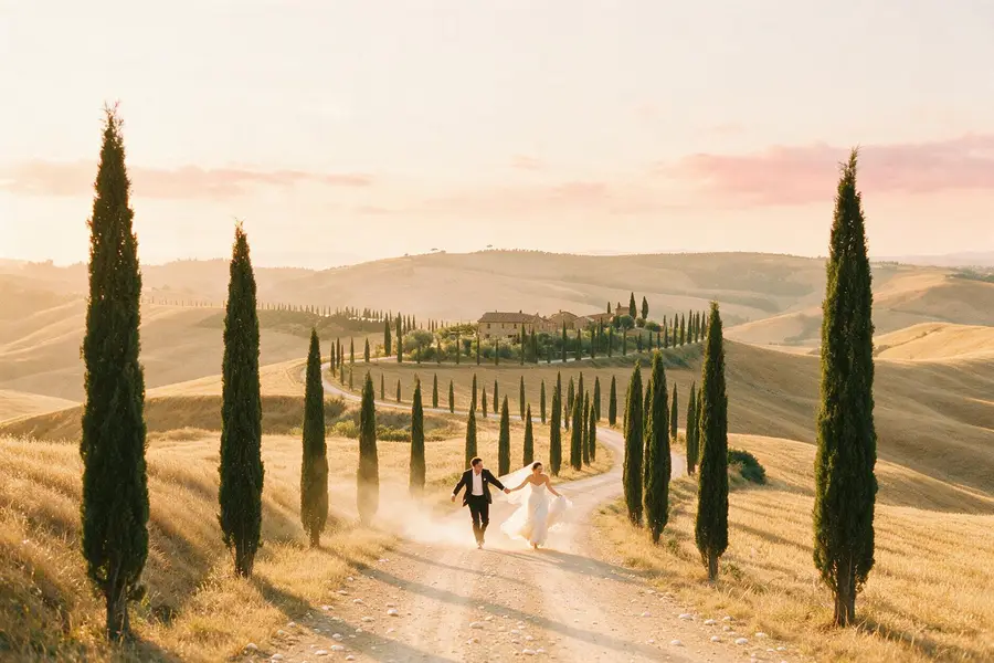 Wedding couple in Val d'Orcia, Toscana